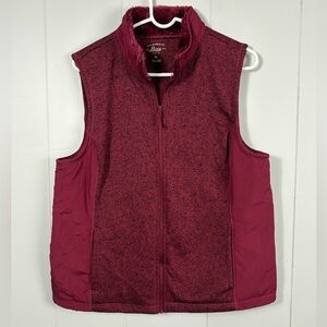 G H Bass & Co Womens Maroon Full Zip Knit Sleeveless Vest Jacket XL Winter